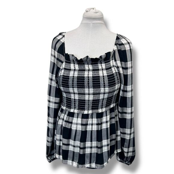 Inner Circle Women’s Long Sleeve Smock Bodice Blouse, Black Plaid, size XL - Picture 1 of 10